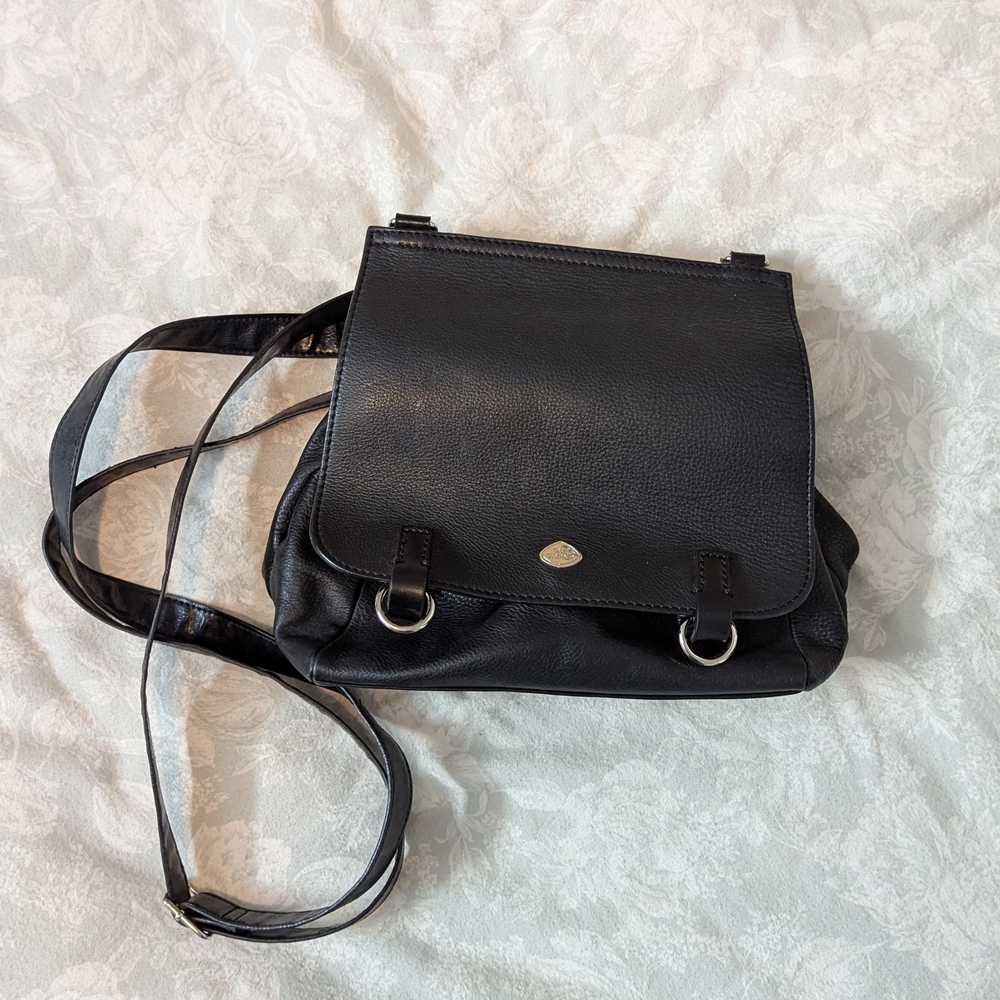 Black Leather Crossbody Bag with Flap